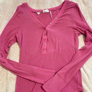 Urban Outfitters Fuchsia Ribbed Long Sleeve Tee